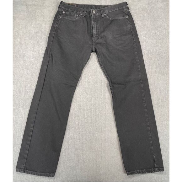 Levis 505 Jeans Men 36x32 Black Straight Leg Denim Classic Fit Casual Everyday - Picture 1 of 11